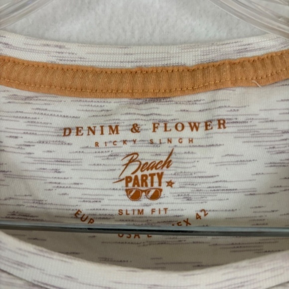 Denim and Flower palm tree beach island t shirt Slim Fit - Picture 2 of 8